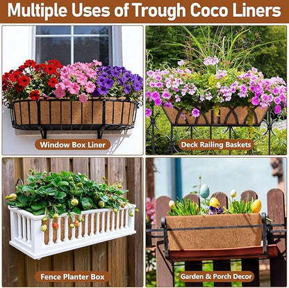 Riare 2 Pack 48 Inch Rectangle Coconut Liners for Planters, Natural Coconut Fiber Planter Liners, Window Box Liner Trough Coco Liner for Outdoor Flower, Garden Wall, Deck & Fence Planter Boxes