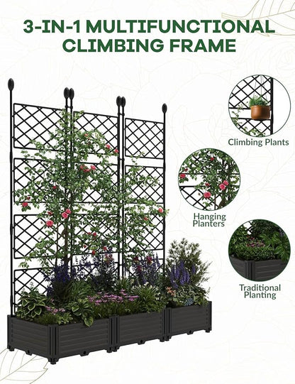 IDEALHOUSE Raised Garden Bed Kit with Trellis, Vertical Metal Planter Box for Small Space, Balcony Privacy Screen for Climbing Plants & Flowers, Patio Vertical Gardening Solution, Black