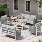 Aluminum Outdoor Patio Furniture Set with Dual-Layer Coffee Table, 5 Piece Modern Patio Conversation Sets with PE Rope, Outdoor Sectional Sofa with Thick Cushions for Balcony, Deck, White