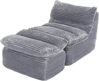 Boneless Chaise Lounge Chair Indoor, Adult Bean Bag Chair with Compressed Memory Foam, Comfy Back Support Sofa Bed Couch for Living Room Bedroom Office Apartment, No Assembly