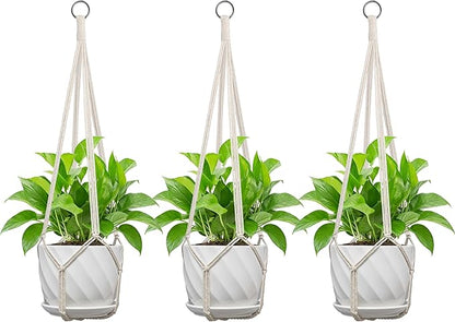 Macrame Plant Hanger, Fits 4-13 Inch Pots, Boho Hanging Plant Holder for Indoor Outdoor, 35 Inch, Set of 3, White (No Flowerpot)