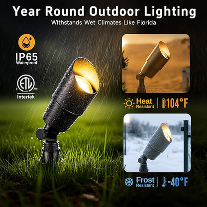 Gardenreet Brass Landscape Lighting - Outdoor Low Voltage Spotlights LED, 12V Wired Uplights, Waterproof Spot Lights, Antique Bronze for Outside Trees with 5W 4000K Natural White MR16 Bulb (4 Pack)