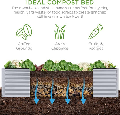 Best Choice Products 8x4x2ft Outdoor Metal Raised Garden Bed, Deep Root Planter Box for Vegetables, Herbs & Flowers, 478-Gallon Capacity, 100% Non Toxic Materials - Moonlight Gray