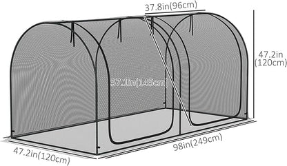 Outsunny 8' x 4' Crop Cage, Plant Protection Tent with Two Zippered Doors, Storage Bag and 4 Ground Stakes, for Garden, Yard, Lawn, Black