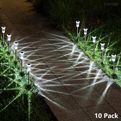 Solar Pathway Lights 10 Pack Christmas Solar Lights Outdoor Waterproof 6000K Cold White Yard Lighting, LED Stainless Steel Stake (Pink, 10 Pack)