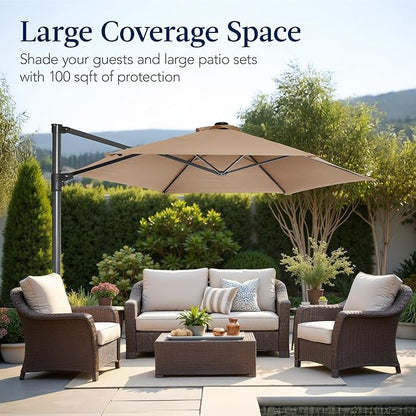 Best Choice Products 10ft Offset Cantilever Hanging Market Patio Umbrella, Smooth 360° Rotation, 8 Sturdy Ribs, Easy Adjustment - Tan