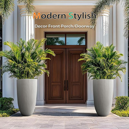 Tall Planters for Outdoor Plants, Large Concrete Flower Pots for Garden Front Porch, Patio, Indoor (Vertical Gray)