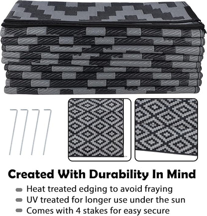 SAND MINE Waterproof Outdoor Rug 10x20 ft, Plastic Reversible Rug, Modern Area Rug, Large Floor Mat for Outdoors, RV, Patio, Backyard, Deck, Picnic, Beach, Camping