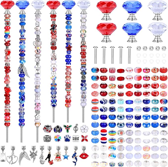 Decorative Garden Stakes DIY Fairy Wand Kit, Red White Blue Beads