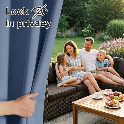 RYB HOME Extra Wide Outdoor Curtains for Patio Waterproof Heavy Duty Thermal Insulated in Summer Full Coverage Privacy for Porch, Cabana & Pool, W120 x L95, Stone Blue, 1 Panel