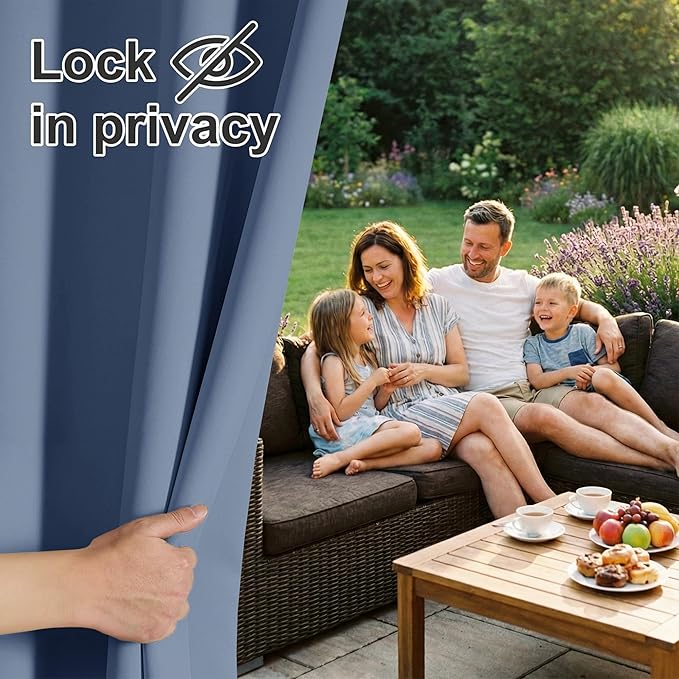RYB HOME Extra Wide Outdoor Curtains for Patio Waterproof Heavy Duty Thermal Insulated in Summer Full Coverage Privacy for Porch, Cabana & Pool, W150 x L95, Stone Blue, 1 Panel