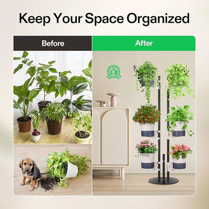 VIVOSUN Metal Plant Stand, 6-Tier Tall Vertical Planter Tower with Self-Watering Planters, Modular Shelf for Indoor & Outdoor Use