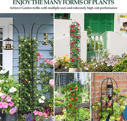 100% Metal Garden Obelisk Trellis for Climbing Plants Outdoor, 6.6ft Tall Metal Plant Support with Garden Twist Tie for Tomato Cucumber Pea Ivy Vines Rose Clematis Potted Plant Trellis 1 Pack