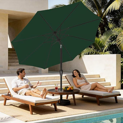 MEWAY 9ft Patio Umbrella Outdoor Table Umbrellas with Push Button Tilt and Crank, Market Umbrella 8 Sturdy Ribs for Deck, Garden, Pool and Backyard, Dark Green