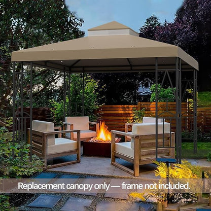 119''x119'' Canopy Replacement Top Double Tiered Gazebo Cover for Yard, Patio & Garden Durable Sunshade Replacement(No Frame)(Khaki)