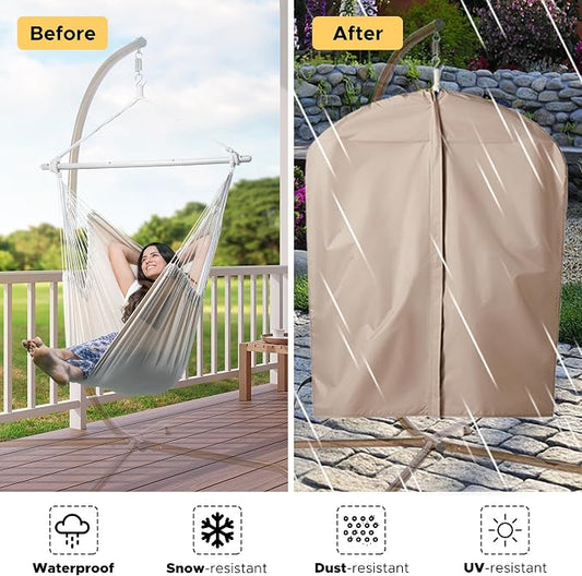 Hammock Chair in White with 500 lb Capacity and Waterproof Cover