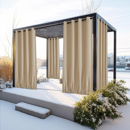 NICETOWN Canvas Outdoor Curtains for Paito 2 Panels, Taupe, W52 x L84 per Panel - Waterproof & Windproof Sun Shades with Grommet & Back Tab & Rod Pocket, Free Rope Included for Bottom Fixing