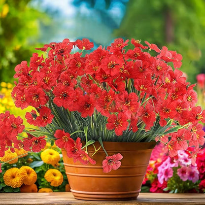 24 Red Bundles Artificial Flowers for Outdoors/Indoors Fake Flowers Plants for Indoor Outside Garden Porch Window Box Home Wedding Farmhouse