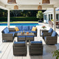 Belord Spacious 11 Pieces Patio Conversation Set - 5-Seater Outdoor Furniture Sectional Sets with Swivel Glider Chairs Set of 4 and Storage Box, Metal Top Coffee Table with Embedded Ottoman Gray