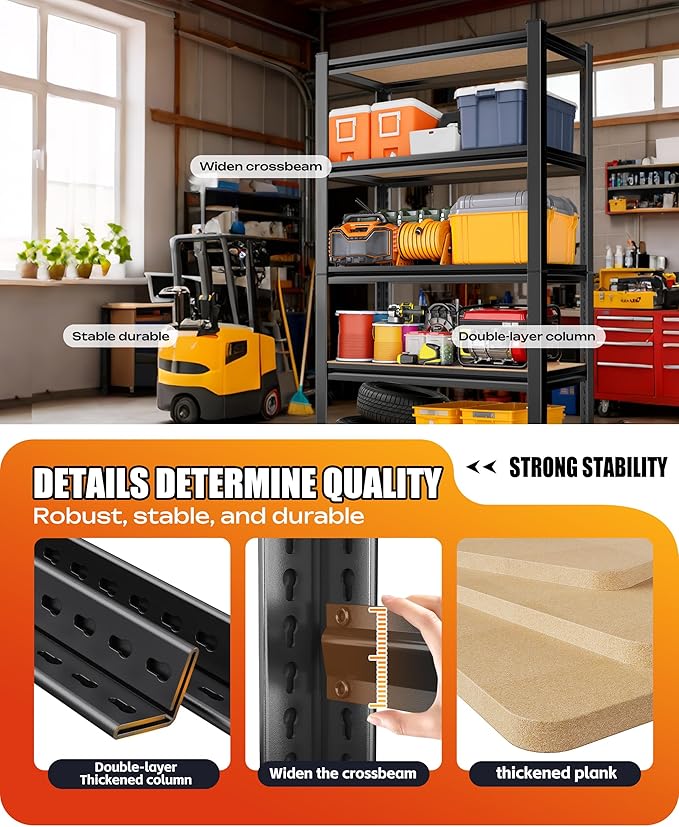 AOAORRG Set of 3 Garage Shelving Heavy Duty Storage Shelves, Metal Adjustable Shelving Unit, Utility Garage Organizer Shelf for Basement, Pantry, Kitchen, Warehouse, 45.6" Wx17.7 Dx71.2 H, Black