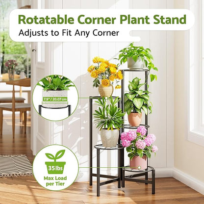 Corner Plant Stand Indoor Outdoor Tall Metal Flower Pot Stands for Multiple Plants 5 Tier Heavy Duty Plant Shelf for Patio Garden Balcony Living Room Bedroom Black Kite
