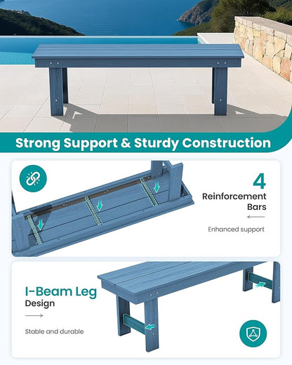 SERWALL 2-Person Outdoor Bench Backless, HDPE Outdoor Benches Weatherproof, 700 Lbs Weight Capacity, Poly Lumber Patio Furniture for Garden, Porch and Park, Navy, 2 Pack