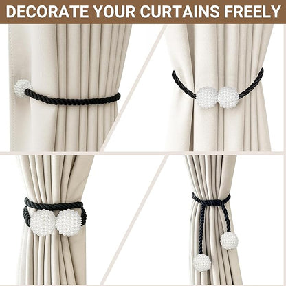Hion Magnetic Curtain Tiebacks Black 2pcs, Curtain Tiebacks Buckles Holdbacks Holders Hooks Clip for Home Bedroom Office Decorative Curtain