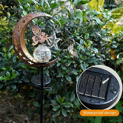 Solar Lights Garden Decorations Outdoor-Moon Fairy Lights with Crackle Glass Globe,Lawn Decorative Lights Waterproof Warm White LED, Decoration for Pathway Lawn Patio Courtyard Backyard(Moon Elf)