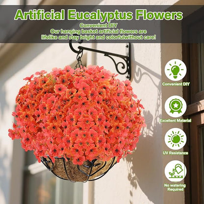 Artificial Flowers for Outdoor,Silk Flowers No Fade Fake Plastic Flowers UV Resistant Faux Plants for Outdoors Outside Front Porch Hanging Planter Window Box Garden Home Decoration,13 Bundles(Orange)