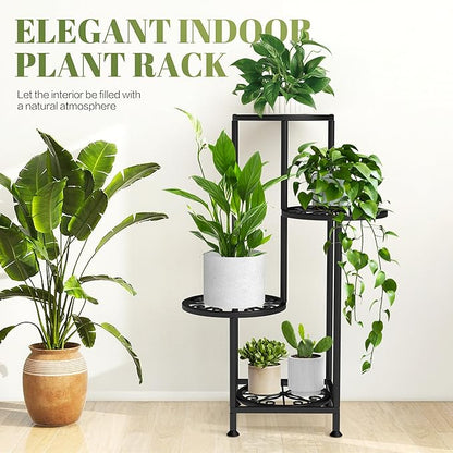 4 Tier Plant Stand Outdoor Indoor, Metal Flower Shelf Display Holder, Multiple Plants Corner Tall Flower Holders for Patio Balcony Porch Garden Living Room (Black)
