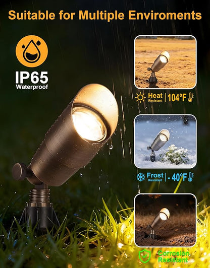 PARTPHONER Solid Brass Low Voltage Landscape Lighting, Wired 12V LED Landscape Spotlights with Aluminum Housing MR16 Bulb, Heavy Duty Outdoor Waterproof Up Lights for Garden, Yard, Trees, 6Pack