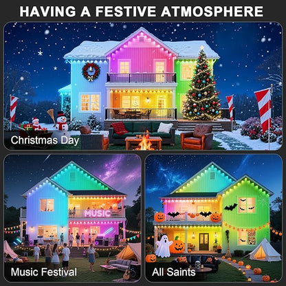 300FT Permanent Outdoor RGB Lights - Waterproof Smart LED Eaves Lights with App/Remote Control, Music Sync & DIY Scenes, Perfect for Christmas, Halloween, Parties & Daily Decor, Ideal for House Roof