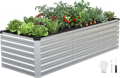 INNO STAGE 8x3x2ft Galvanized Raised Garden Bed, Raised Garden Bed Kit-Metal Planter Box Outdoor, Planting for Vegetables, Fruits, Herbs, Flowers, Silver
