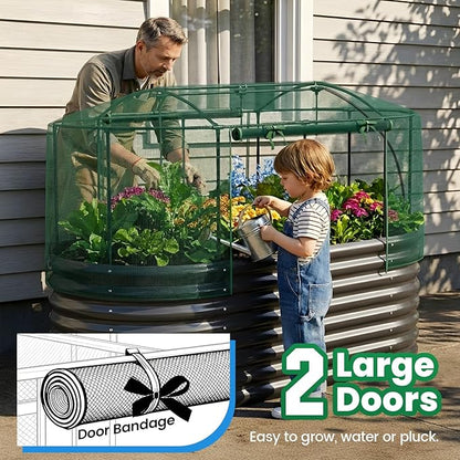 Quictent Galvanized Raised Garden Bed Kit with Self Watering System and Mesh Cover, Large Oval Metal Outdoor Planter Garden Boxes for Vegetables Herbs Flowers, 6x3x2Ft