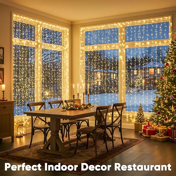 String Curtain Lights, 600 LED Warm White, 19.6 x 9.8 ft
