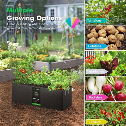 VIVOSUN 3-Pack 3-Grid 20 Gallon Grow Bags, Heavy Duty Square Plant Grow Pots, 400G Thickened Breathable Fabric Plant Container with Reinforced Handles & 10 Pcs Plant Labels for Flowers, Vegetables