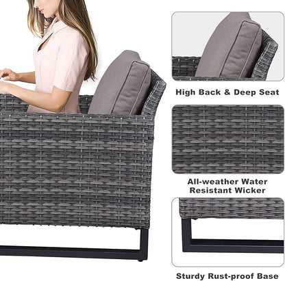 Belord Wicker Patio Furniture 5 Piece Outdoor Sofa Set, Oversize Outdoor Dining Chairs with Rattan Ottomans, Conversation Sets Patio Furniture Come with Removable Washable Cushion Grey
