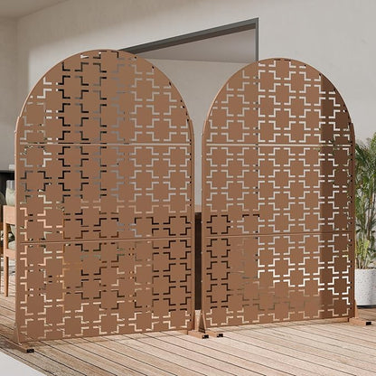 Casaphoria 72" H x 47" W Arched Metal Privacy Screen - Elegant Freestanding Outdoor Screen for Deck, Patio & Balcony - Versatile Decorative Privacy Panels for Home & Garden Use (Brown-Square)
