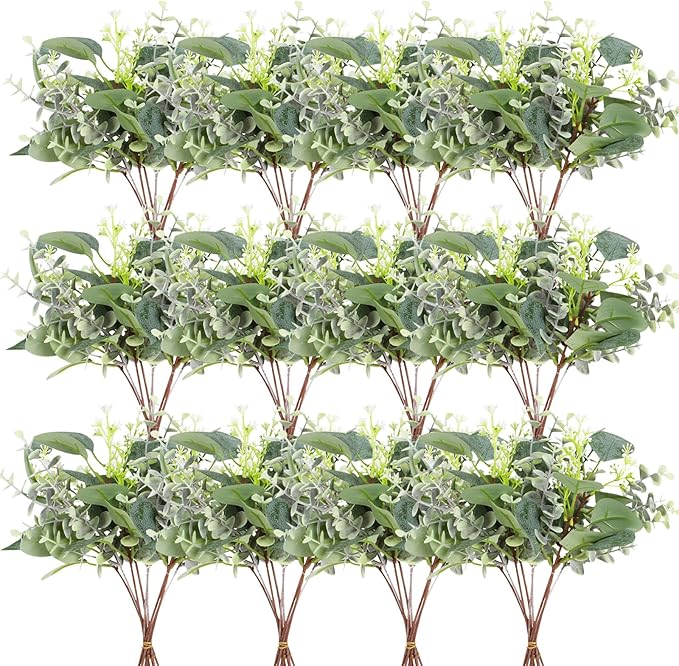 Faux Eucalyptus Greenery Stems, Green Silver Dollar Style, 120 Count