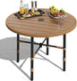 DWVO Outdoor Patio Dining Table Round for 4 35.4" Outdoor Tables with Umbrella Hole & Adjustable Levelers All-Weather Bistro Table with Metal Frame for Lawn Garden Backyard