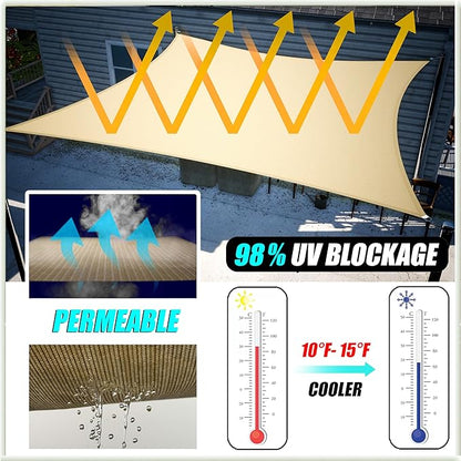 Amgo Custom Size 16x16 Sand Beige Triangle Sun Shade Sail Order to Make Canopy Awning UPF50+ AGSLT, 95% RV Blockage, Water & Air Permeable, 200GSM Commercial Standard (We Customize)