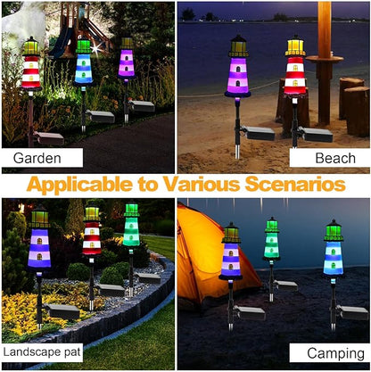 Lighthouse Outdoor Solar Lights, 2 Packs Outdoor Waterproof, Solar Trail Lights Decor Your Garden Lighthouse, Flower beds, Patio Lights walkways Garden Decor for Outside