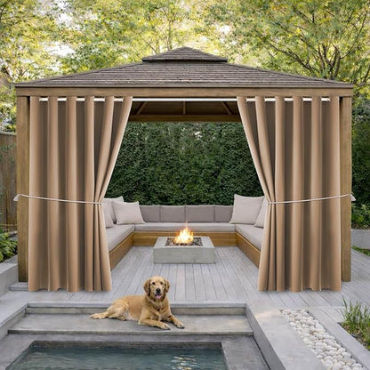 Waterproof Outdoor Curtain W84 x L84 - Grommet Top Sunlight Blocking Window Treatment Drapes Blackout Curtains for Home Bedroom Living Room Outdoor Patio Porch Gazebo (Camel Brown, 2 Panels)
