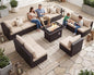 NICESOUL Modern Luxury Outdoor Patio Sectional Furniture Set with Fire Pit Table, Large Size PE Brown Wicker 29.3'' High Back Conversation Set with Natural Gas/Propane Fireplace, 11 Pieces 10 Seats