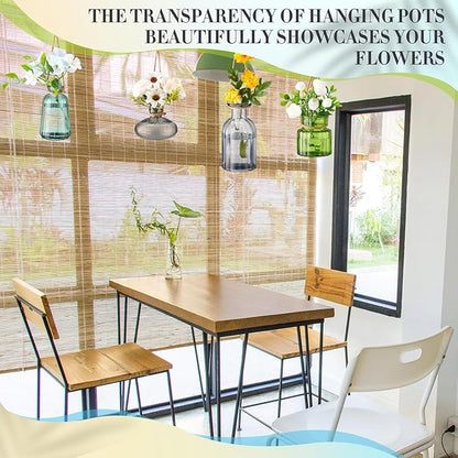 4 Pcs Stained Glass Hanging Vases Hanging Glass Planters Small Plant Terrarium Pot Containers with Rope for Garden Home Indoor Outdoor Decor, 4 Styles (Artsy)