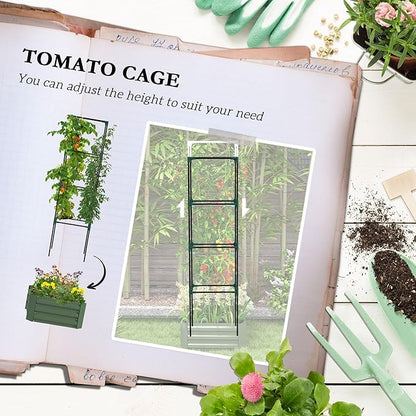 Outsunny Galvanized Raised Garden Bed, 73.5" Tall Outdoor Planter Box with Trellis Tomato Cage and Open Bottom for Climbing Vines, Vegetables, Flowers in Backyard, Garden, Patio, Green