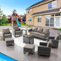 Belord Patio Furniture Set with Fire Pit Table: 9 Pieces Wicker Oversize Patio Conversation Set with Outdoor Swivel Glider Rocker Rattan Couch Ottomans, Anti-Rust Frame, Removable Cushion Grey