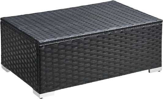 ONBRILL Outdoor Coffee Table with Storage, Rattan Storage Coffee Table with Internal Waterproof Bag, Low Side Table for Patio, Porch, Backyard, Poolside - Black