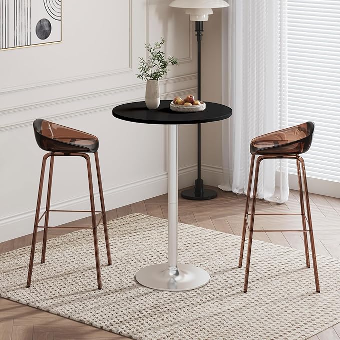 Flamaker Round Bistro Pub Table Modern Style Metal Base MDF Top Cocktail Bar Table Counter Bar Height for Pub, Dining Room, Party (1, Black-Silver)