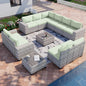 12-Piece Outdoor Patio Furniture Set Wicker Sectional Sofa Set, Patio Conversation Set with Thickened Cushions & Coffee Table for Garden, Backyard, Poolside, Light Green